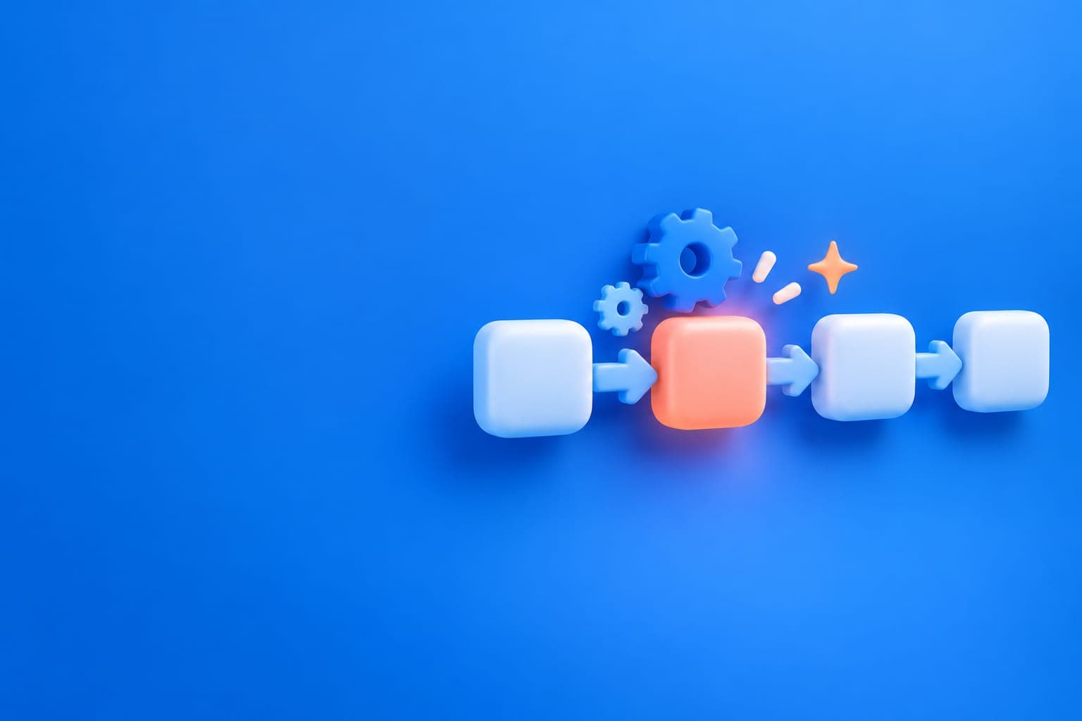 矢印でつながったブロックの立体イラスト(AIワークフロー設計のイメージ)