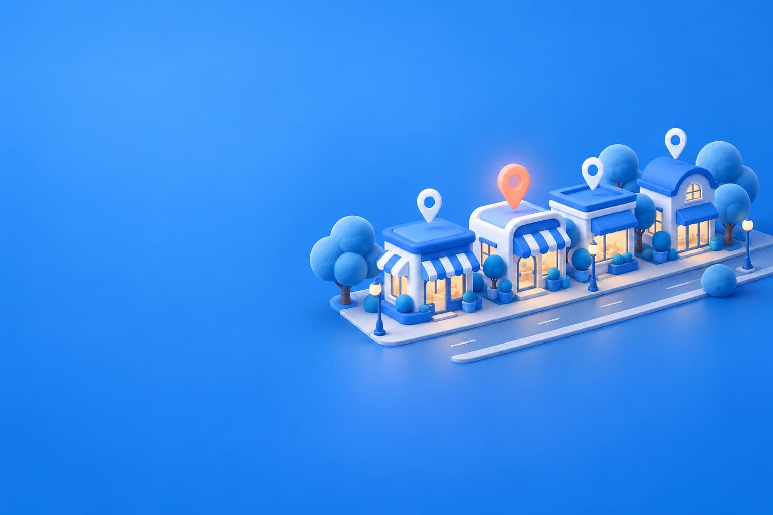 地域の小さな商店が並ぶ通りの立体イラスト